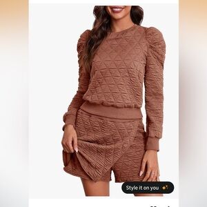 Amazon Puff Sleeve Quilted Two-Piece Set in Brown